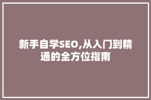 新手自学SEO,从入门到精通的全方位指南