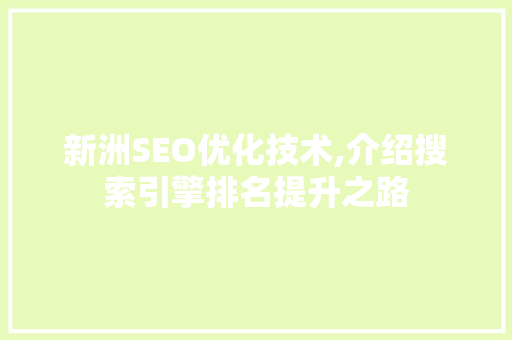新洲SEO优化技术,介绍搜索引擎排名提升之路