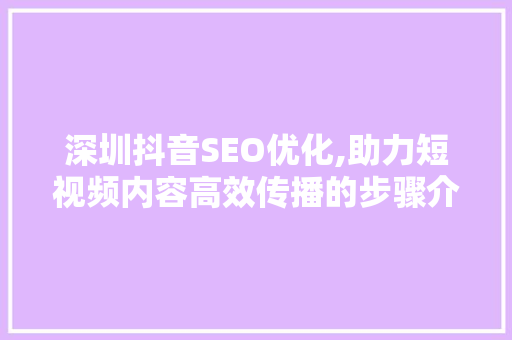 深圳抖音SEO优化,助力短视频内容高效传播的步骤介绍