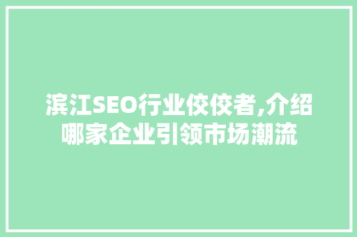 滨江SEO行业佼佼者,介绍哪家企业引领市场潮流