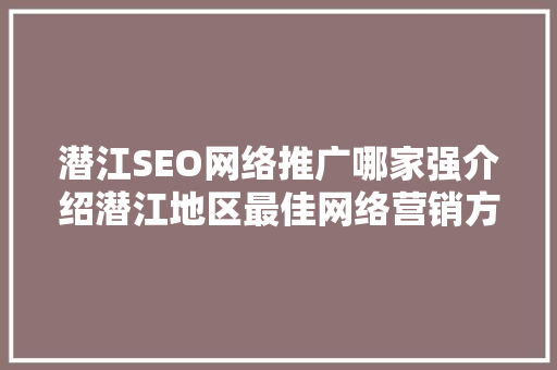 潜江SEO网络推广哪家强介绍潜江地区最佳网络营销方法