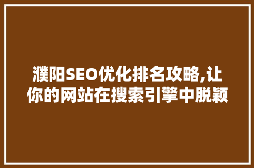 濮阳SEO优化排名攻略,让你的网站在搜索引擎中脱颖而出