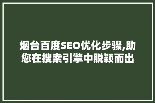 烟台百度SEO优化步骤,助您在搜索引擎中脱颖而出