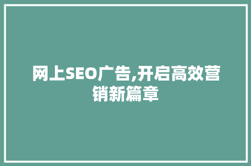 网上SEO广告,开启高效营销新篇章