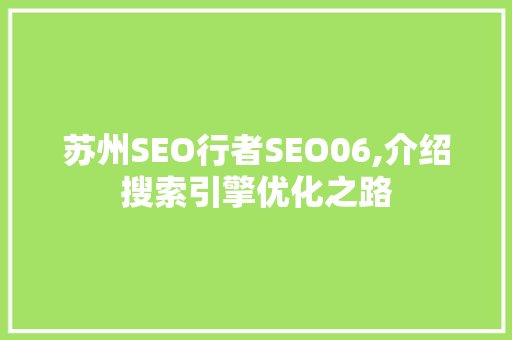苏州SEO行者SEO06,介绍搜索引擎优化之路