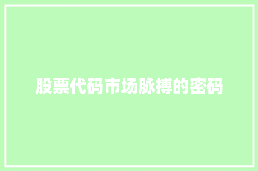 股票代码市场脉搏的密码