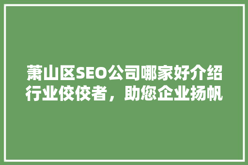 萧山区SEO公司哪家好介绍行业佼佼者，助您企业扬帆起航！