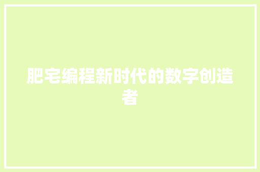 肥宅编程新时代的数字创造者