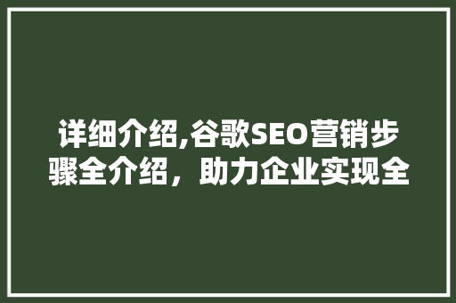 详细介绍,谷歌SEO营销步骤全介绍，助力企业实现全球增长