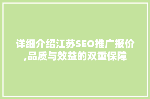 详细介绍江苏SEO推广报价,品质与效益的双重保障