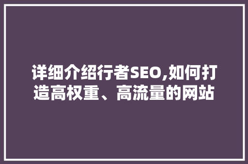 详细介绍行者SEO,如何打造高权重、高流量的网站