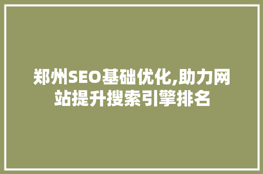 郑州SEO基础优化,助力网站提升搜索引擎排名
