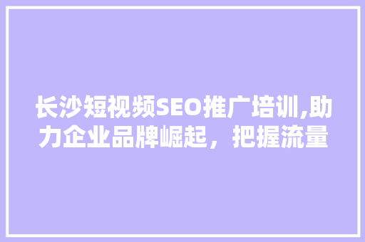 长沙短视频SEO推广培训,助力企业品牌崛起，把握流量红利