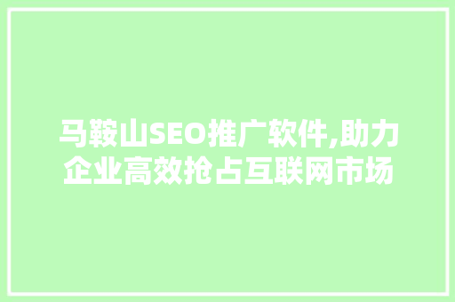 马鞍山SEO推广软件,助力企业高效抢占互联网市场