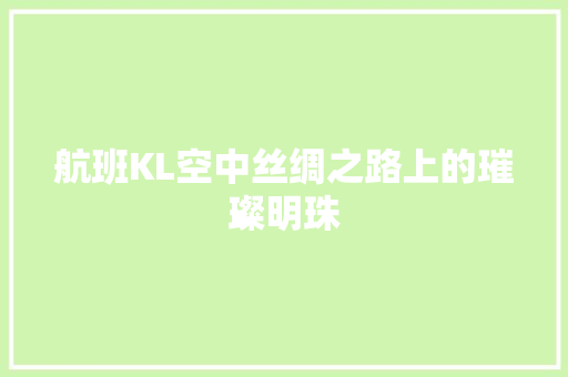 航班KL空中丝绸之路上的璀璨明珠