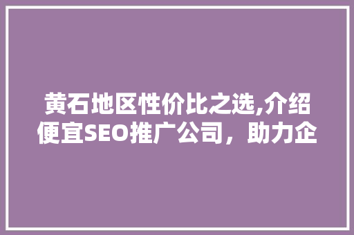黄石地区性价比之选,介绍便宜SEO推广公司，助力企业腾飞