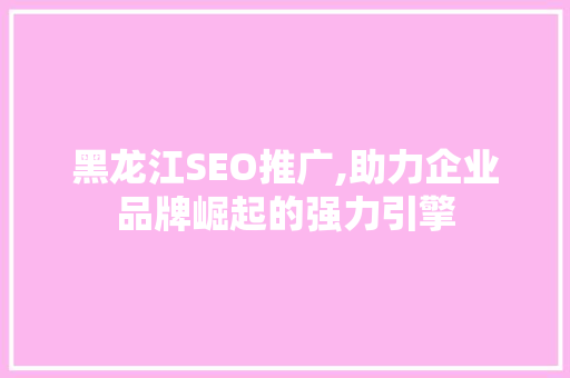 黑龙江SEO推广,助力企业品牌崛起的强力引擎