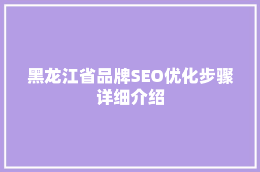 黑龙江省品牌SEO优化步骤详细介绍