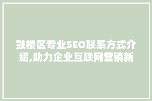 鼓楼区专业SEO联系方式介绍,助力企业互联网营销新篇章