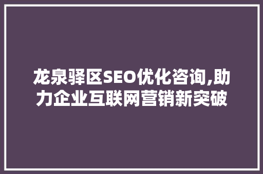 龙泉驿区SEO优化咨询,助力企业互联网营销新突破