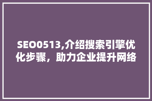 SEO0513,介绍搜索引擎优化步骤，助力企业提升网络竞争力