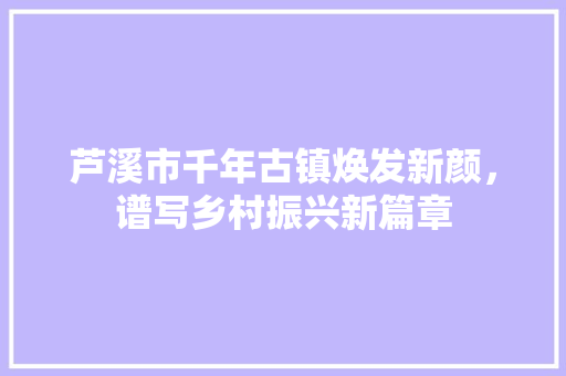芦溪市千年古镇焕发新颜，谱写乡村振兴新篇章