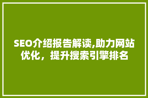 SEO介绍报告解读,助力网站优化，提升搜索引擎排名