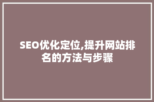 SEO优化定位,提升网站排名的方法与步骤
