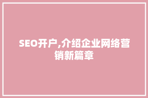 SEO开户,介绍企业网络营销新篇章