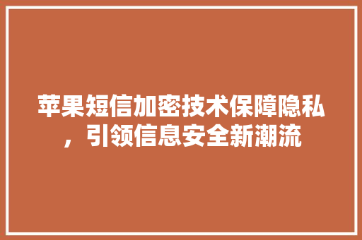 苹果短信加密技术保障隐私，引领信息安全新潮流