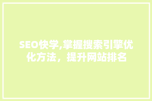 SEO快学,掌握搜索引擎优化方法，提升网站排名