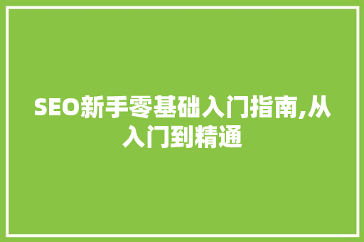 SEO新手零基础入门指南,从入门到精通