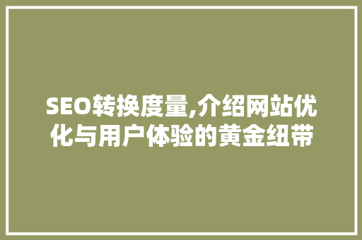 SEO转换度量,介绍网站优化与用户体验的黄金纽带
