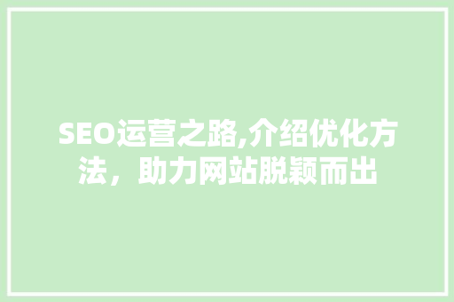 SEO运营之路,介绍优化方法，助力网站脱颖而出