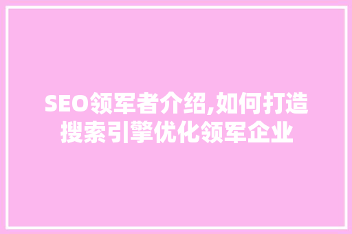 SEO领军者介绍,如何打造搜索引擎优化领军企业