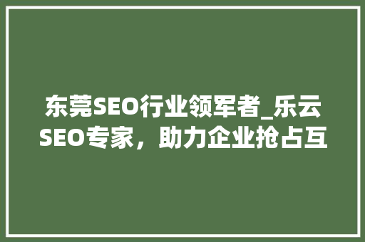 东莞SEO行业领军者_乐云SEO专家，助力企业抢占互联网市场制高点