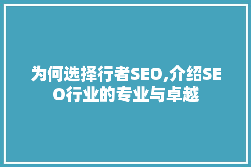 为何选择行者SEO,介绍SEO行业的专业与卓越
