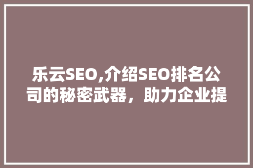 乐云SEO,介绍SEO排名公司的秘密武器，助力企业提升在线竞争力
