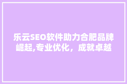 乐云SEO软件助力合肥品牌崛起,专业优化，成就卓越市场地位