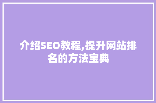 介绍SEO教程,提升网站排名的方法宝典