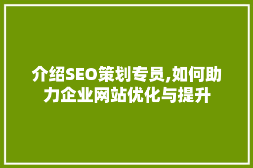 介绍SEO策划专员,如何助力企业网站优化与提升
