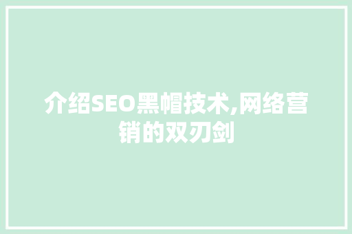 介绍SEO黑帽技术,网络营销的双刃剑