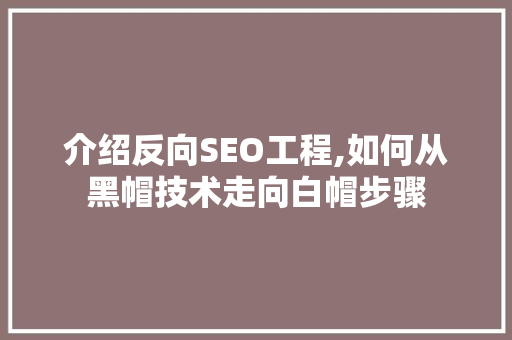 介绍反向SEO工程,如何从黑帽技术走向白帽步骤