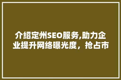 介绍定州SEO服务,助力企业提升网络曝光度，抢占市场先机