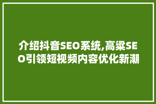 介绍抖音SEO系统,高粱SEO引领短视频内容优化新潮流