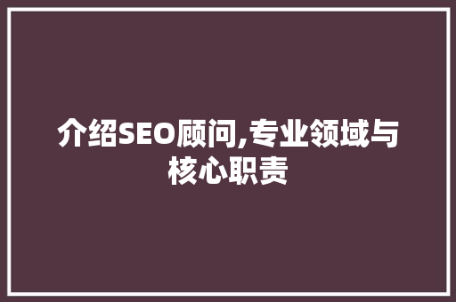 介绍SEO顾问,专业领域与核心职责