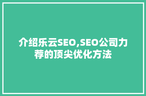 介绍乐云SEO,SEO公司力荐的顶尖优化方法