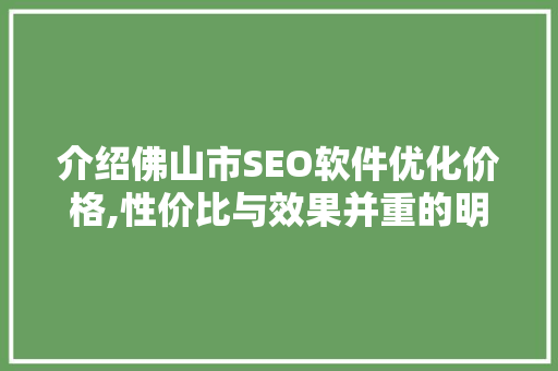 介绍佛山市SEO软件优化价格,性价比与效果并重的明智选择