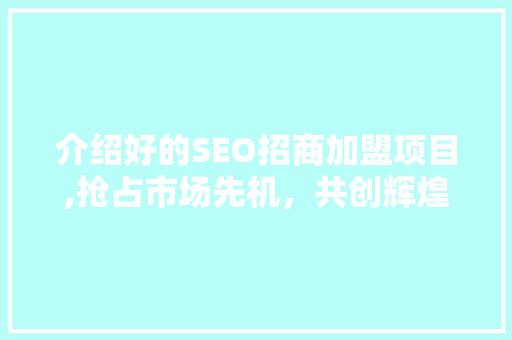 介绍好的SEO招商加盟项目,抢占市场先机，共创辉煌未来