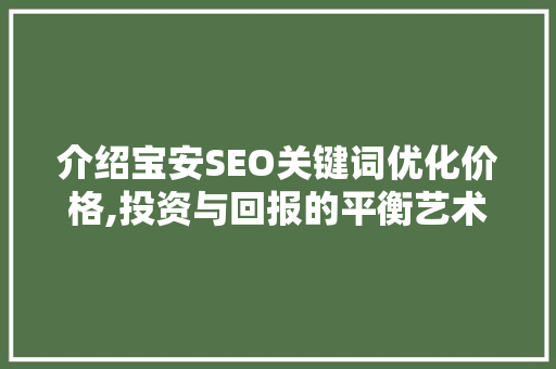 介绍宝安SEO关键词优化价格,投资与回报的平衡艺术